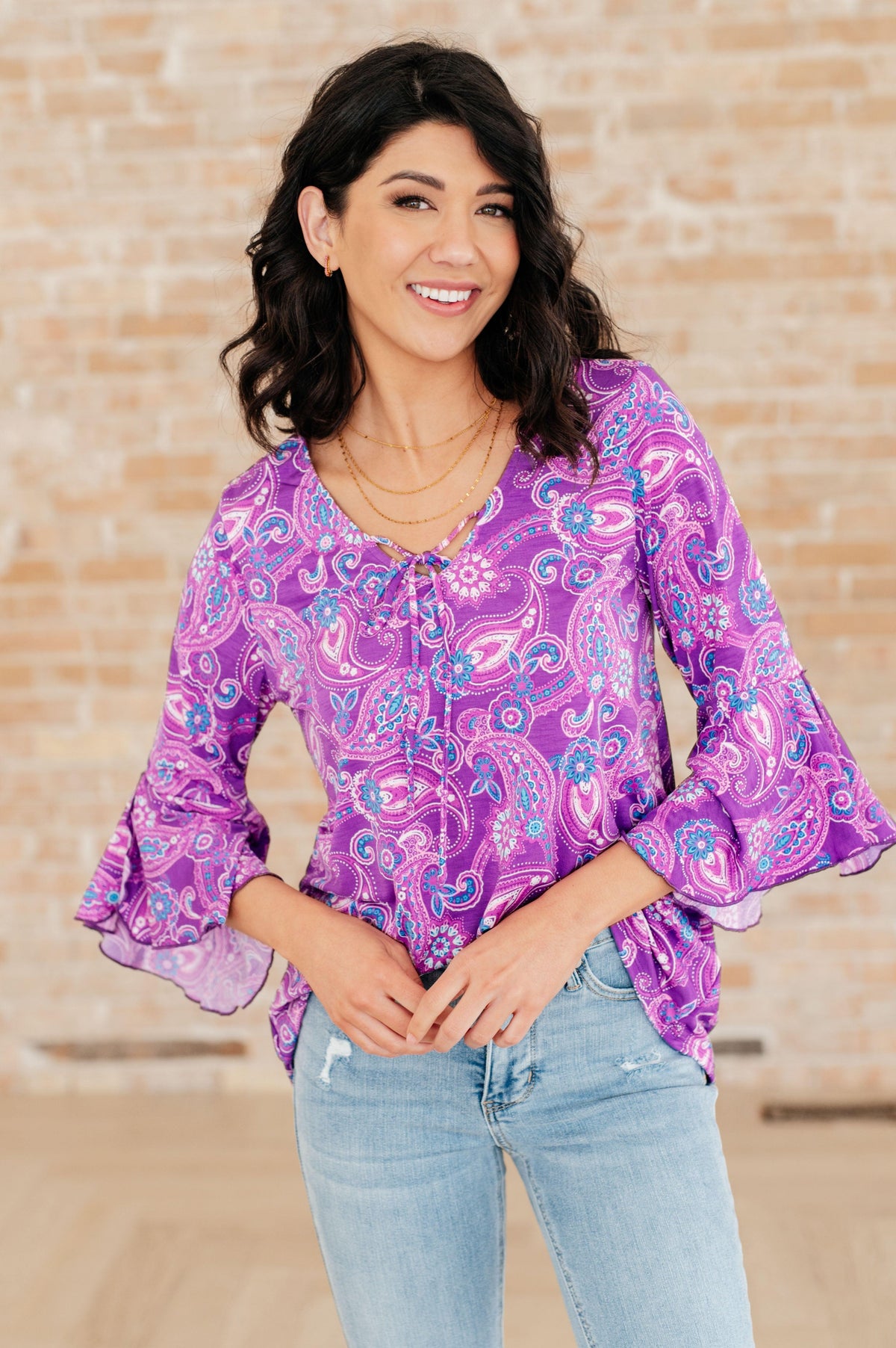 Willow Bell Sleeve Top in Lavender Paisley - becauseofadi