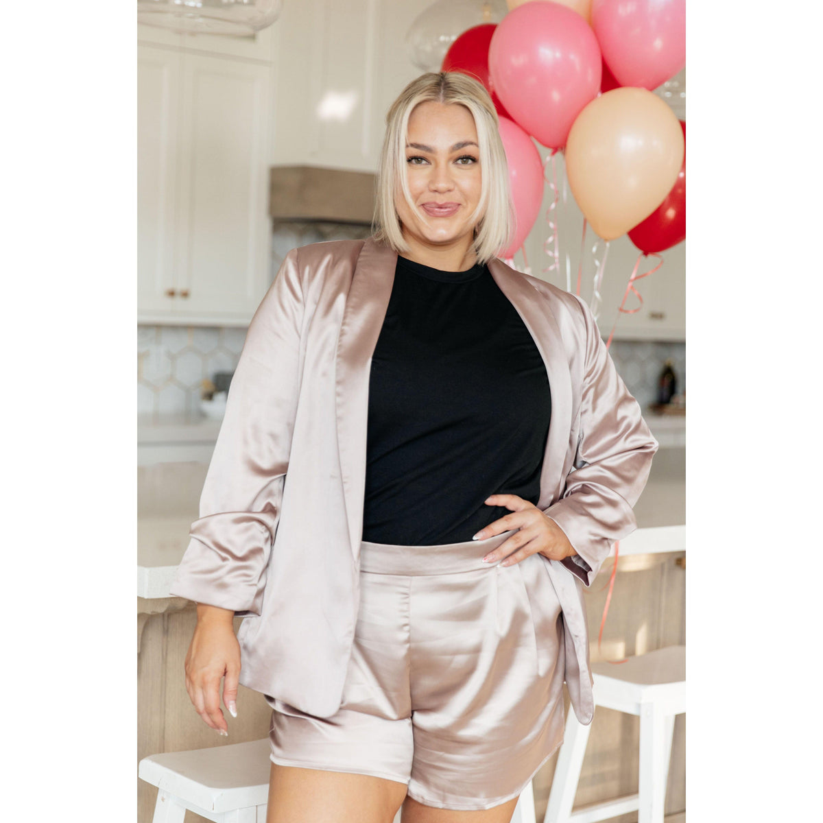 Women's Champagne and Roses Satin Blazer - becauseofadi