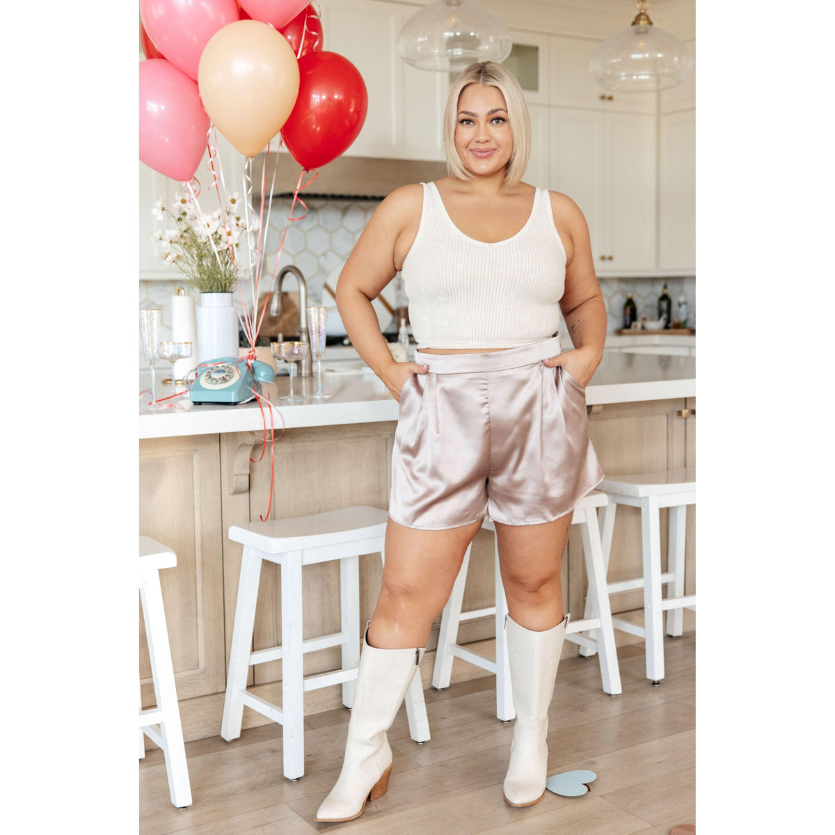 Women's Champagne and Roses Satin Shorts - becauseofadi