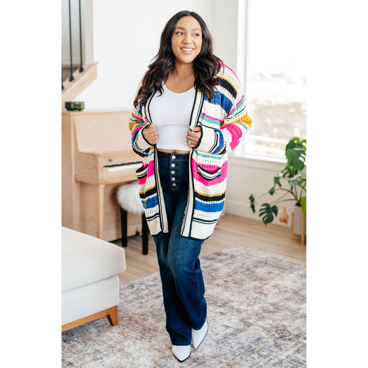 Women's Felt Cute Striped Cardigan - becauseofadi