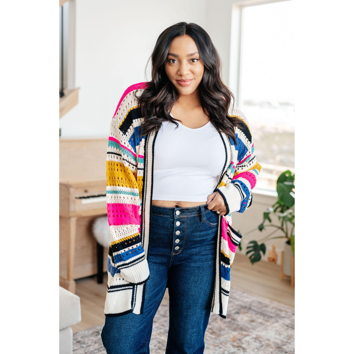 Women's Felt Cute Striped Cardigan - becauseofadi