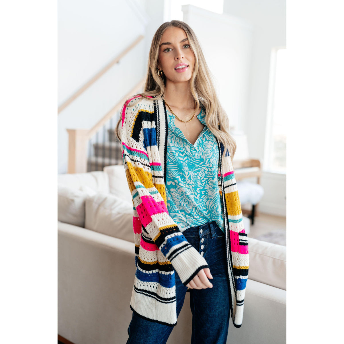 Women's Felt Cute Striped Cardigan - becauseofadi