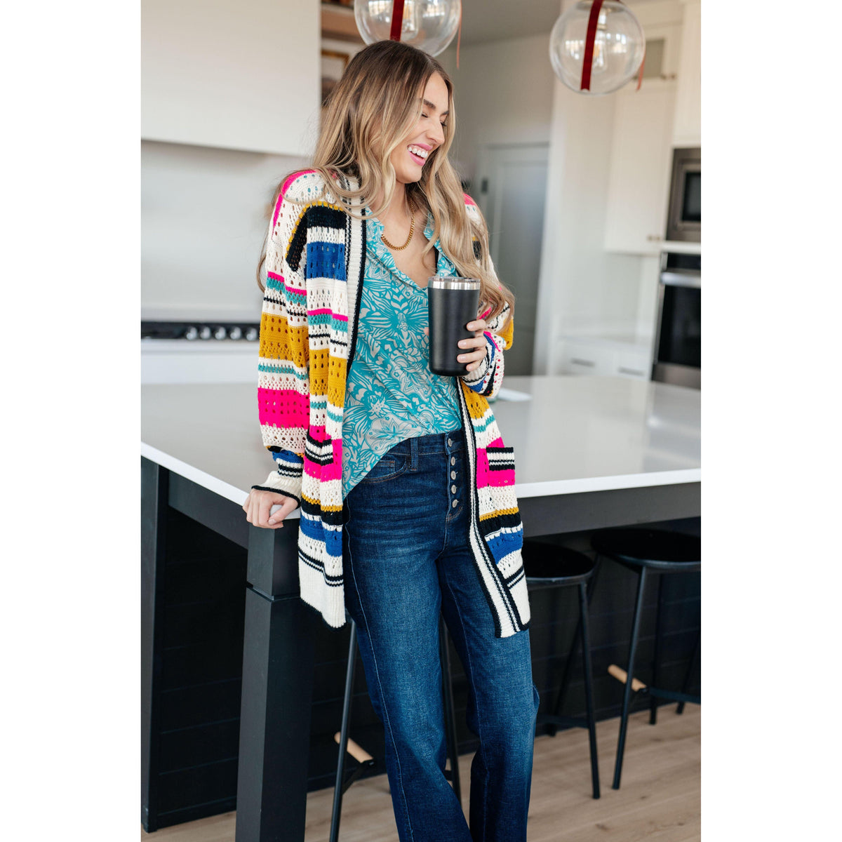 Women's Felt Cute Striped Cardigan - becauseofadi