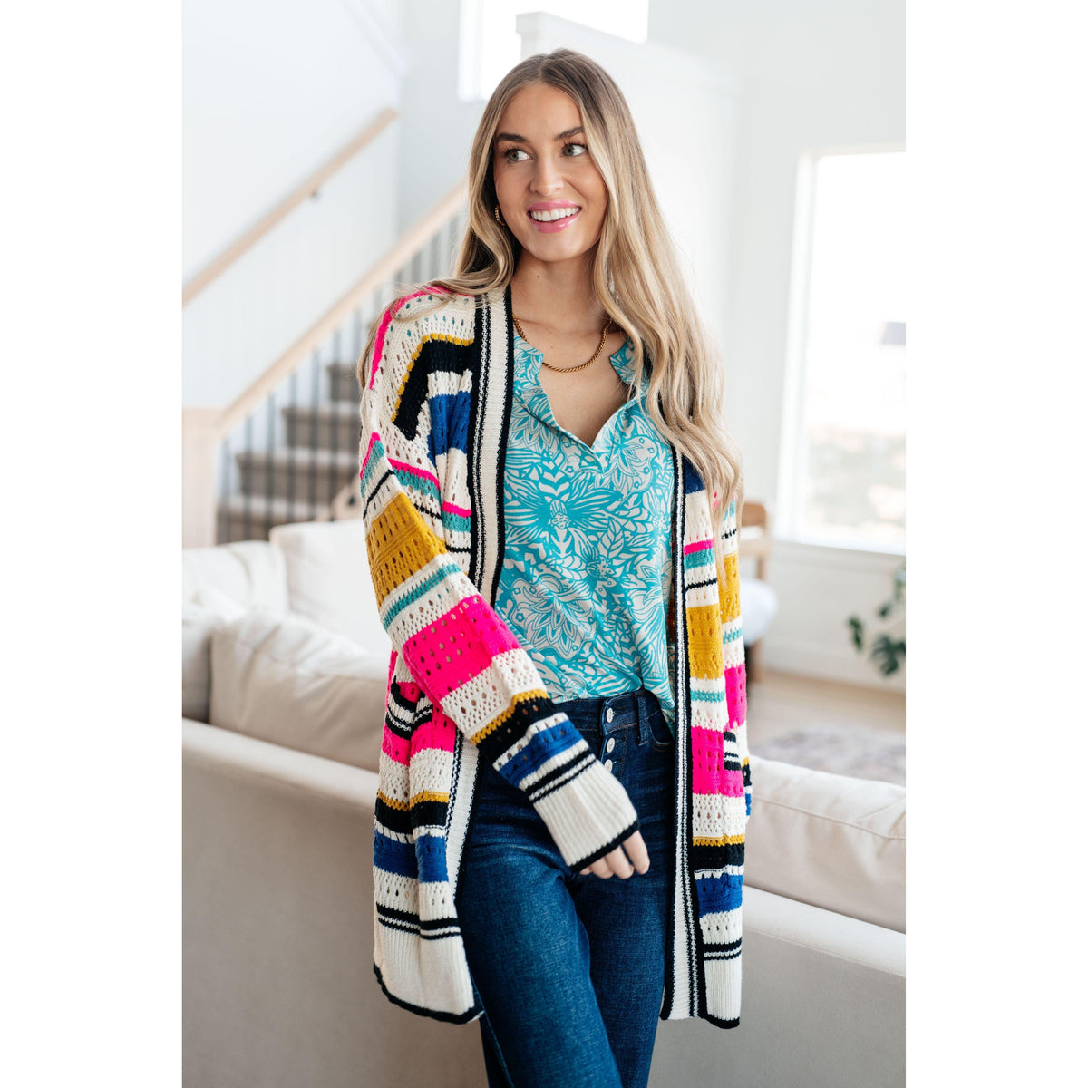 Women's Felt Cute Striped Cardigan - becauseofadi