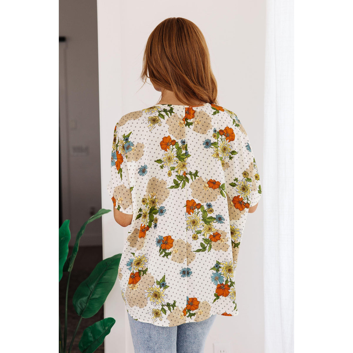 Women’s Good Morning Floral V-Neck Blouse - becauseofadi