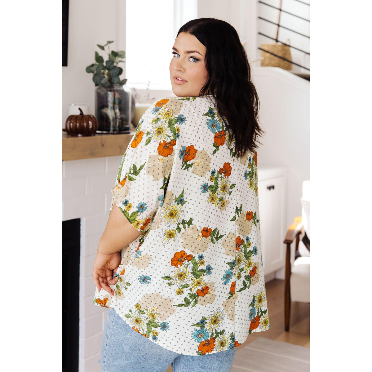 Women’s Good Morning Floral V-Neck Blouse - becauseofadi