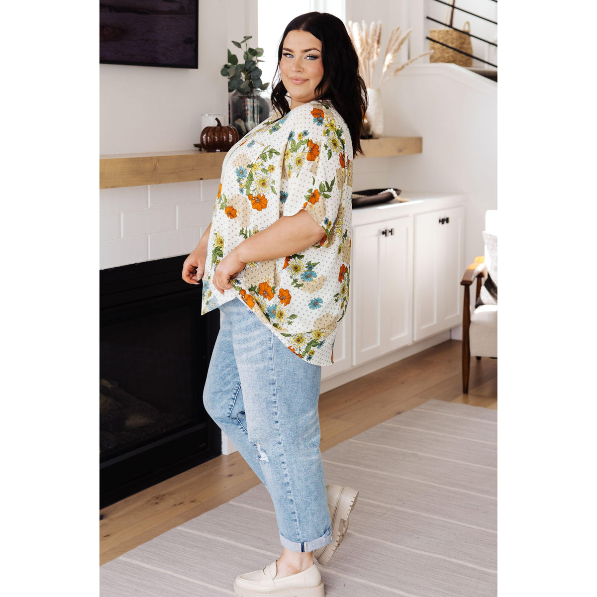 Women’s Good Morning Floral V-Neck Blouse - becauseofadi