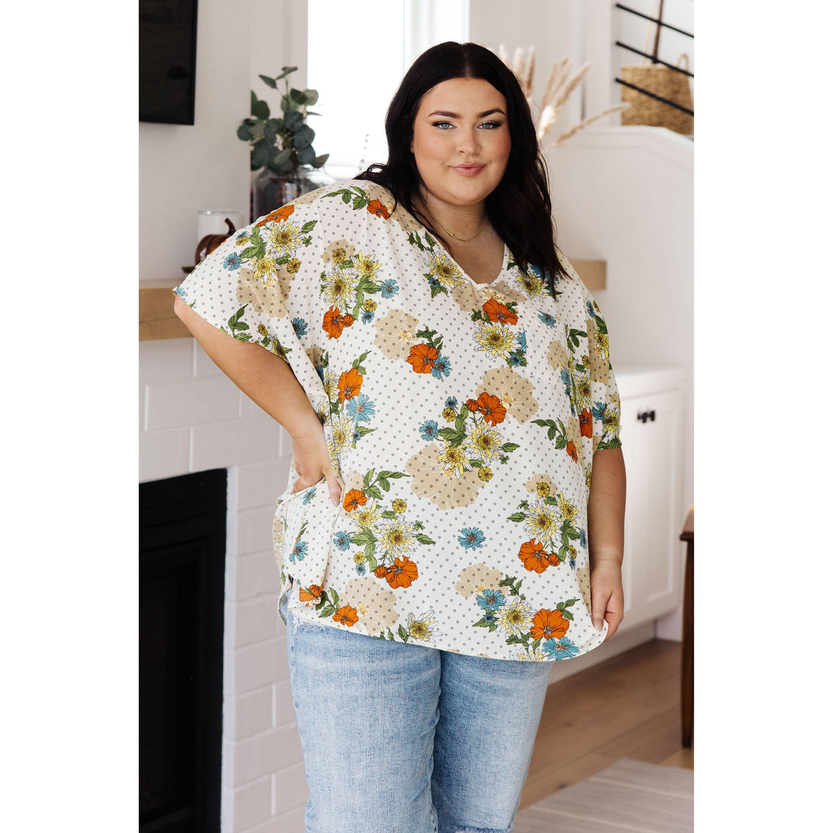 Women’s Good Morning Floral V-Neck Blouse - becauseofadi