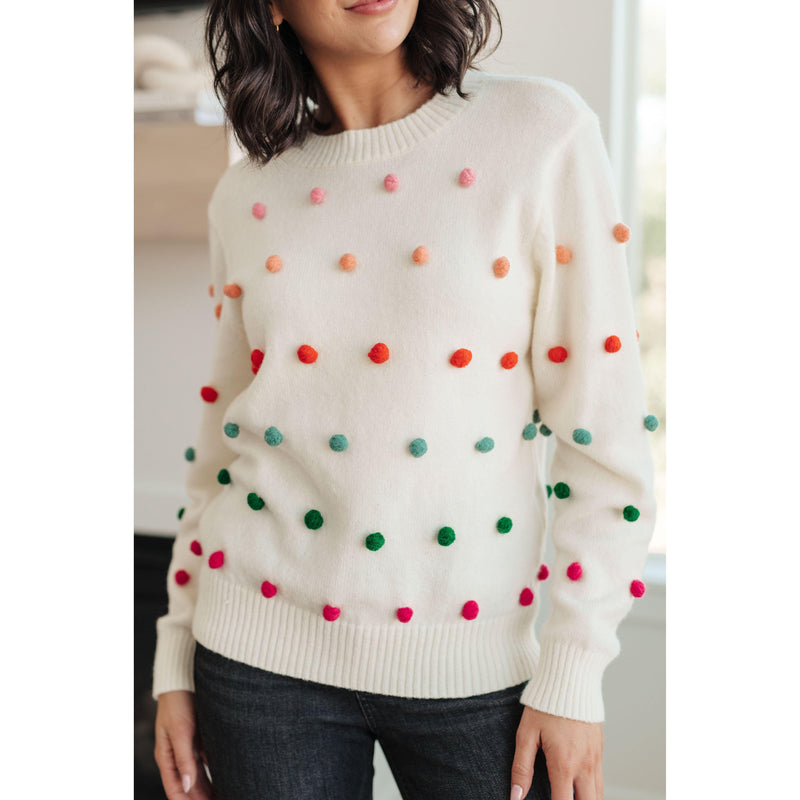 Candy Buttons Pom Detail Sweater - becauseofadi