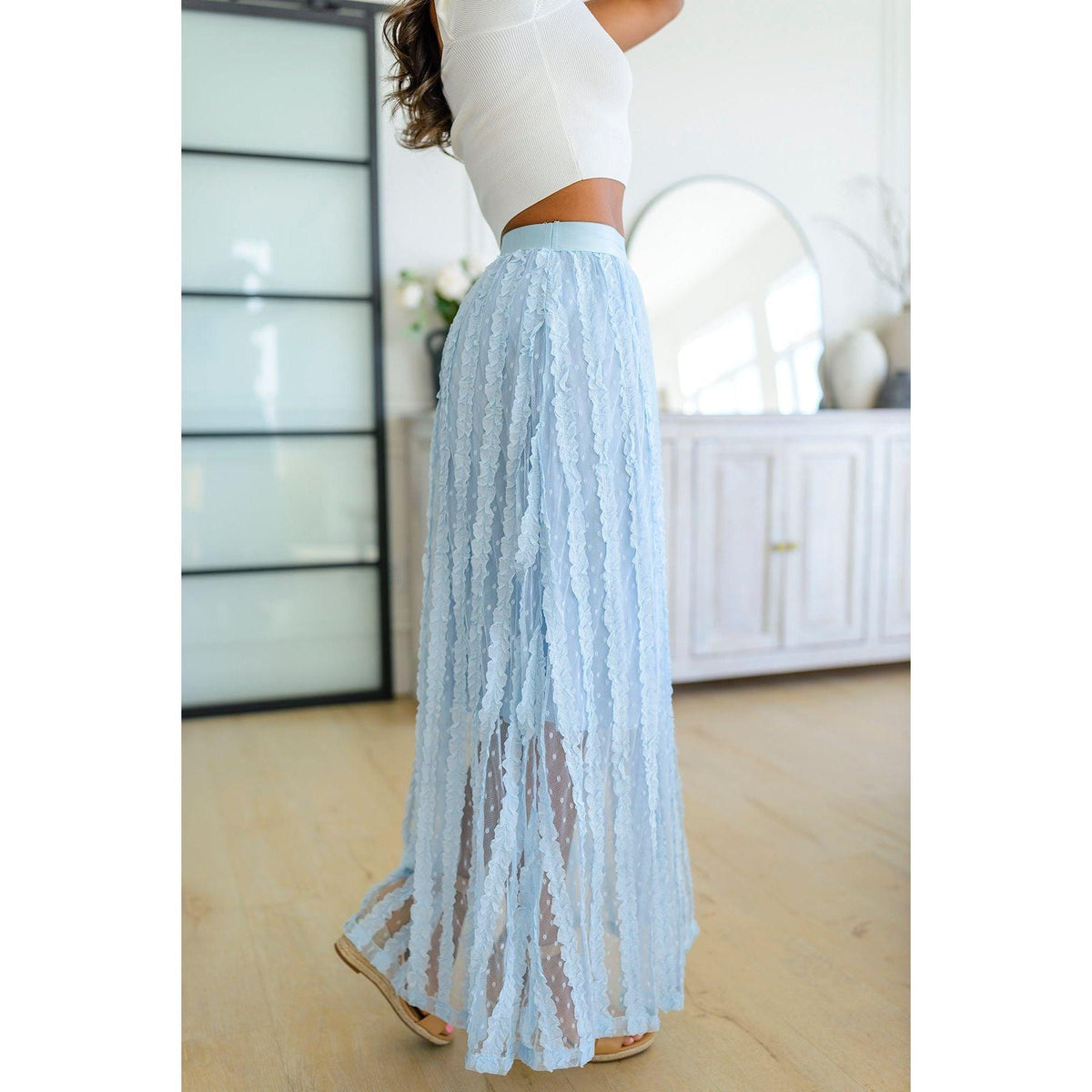 Cascading Ruffles Baby Blue A-Line Skirt - becauseofadi