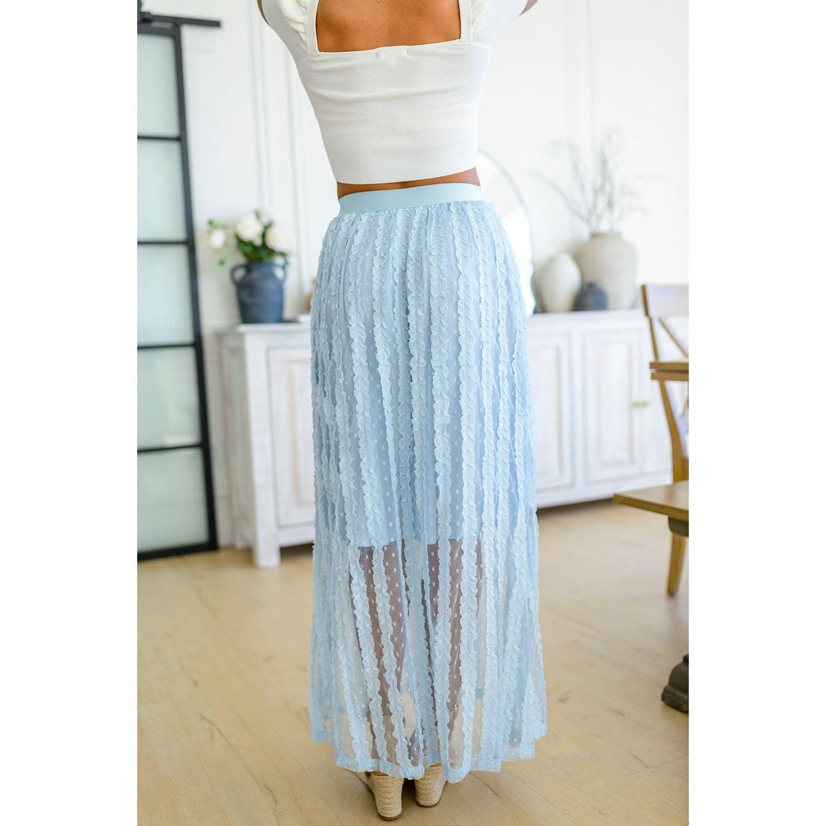 Cascading Ruffles Baby Blue A-Line Skirt - becauseofadi