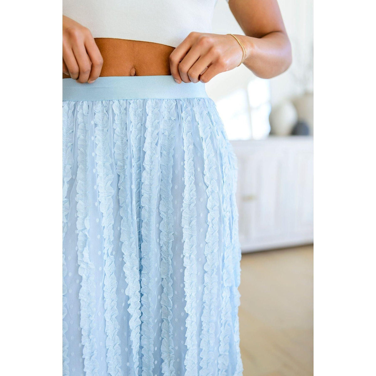 Cascading Ruffles Baby Blue A-Line Skirt - becauseofadi