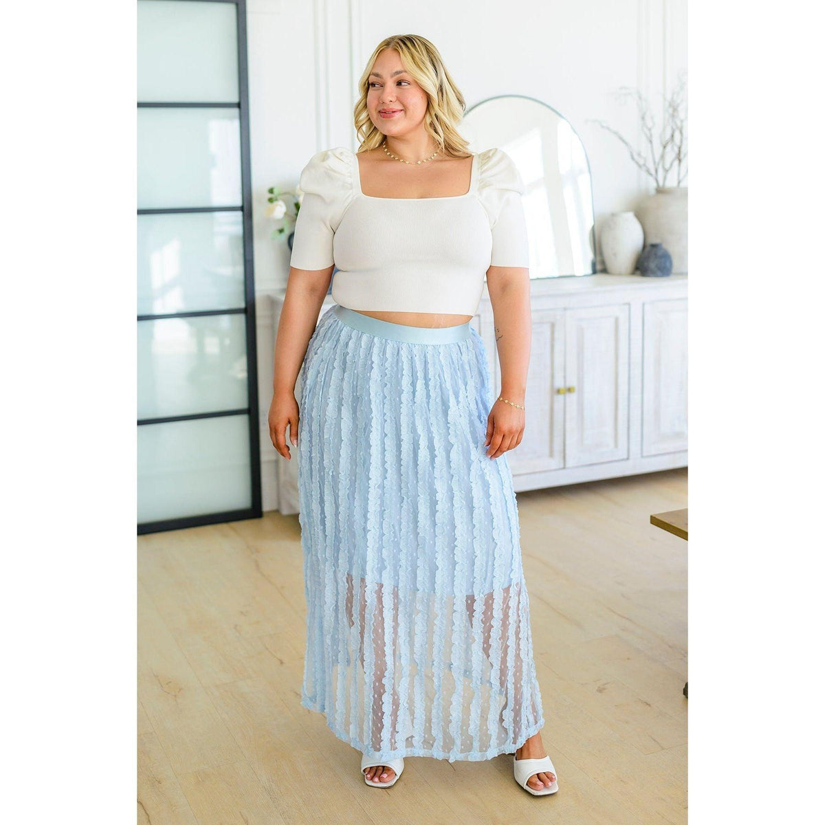 Cascading Ruffles Baby Blue A-Line Skirt - becauseofadi