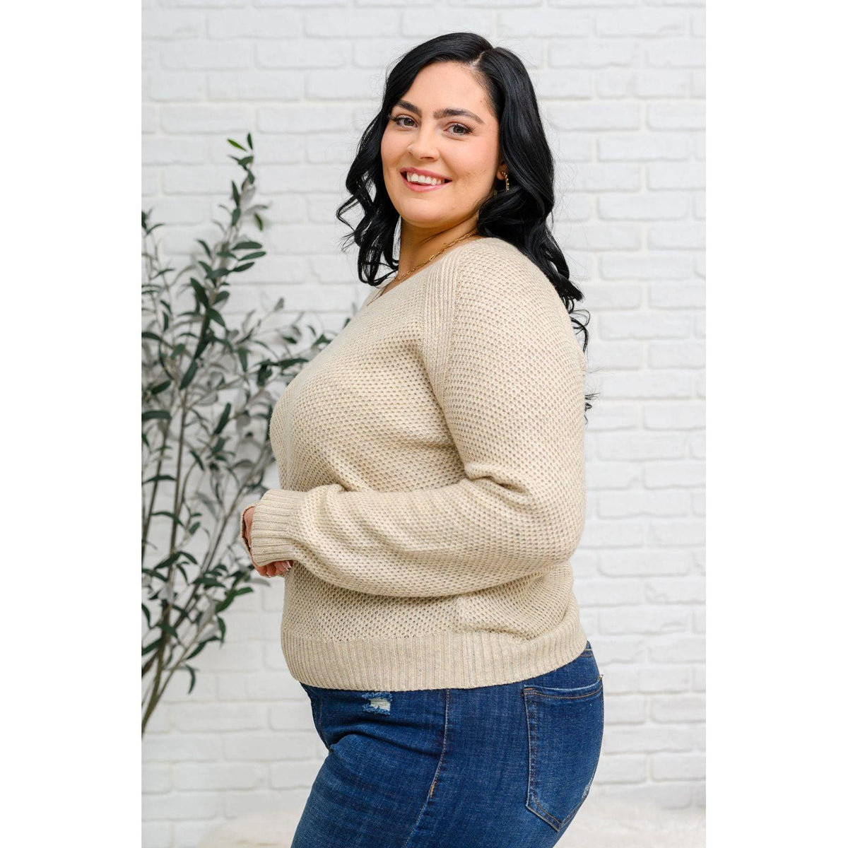 Chai Latte V-Neck Sweater in Oatmeal - becauseofadi