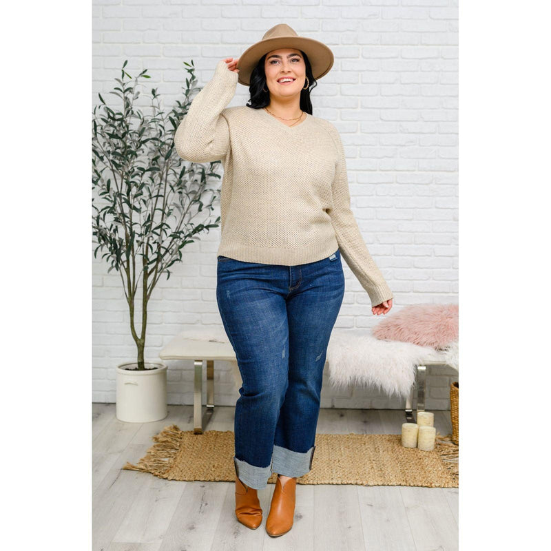 Chai Latte V-Neck Sweater in Oatmeal - becauseofadi