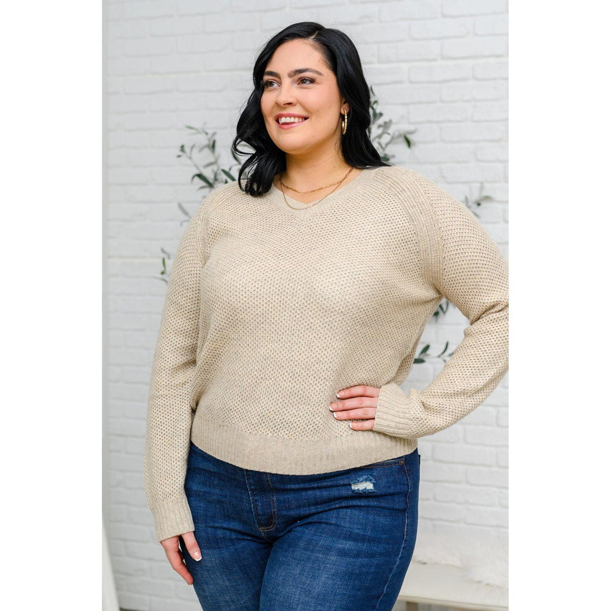 Chai Latte V-Neck Sweater in Oatmeal - becauseofadi