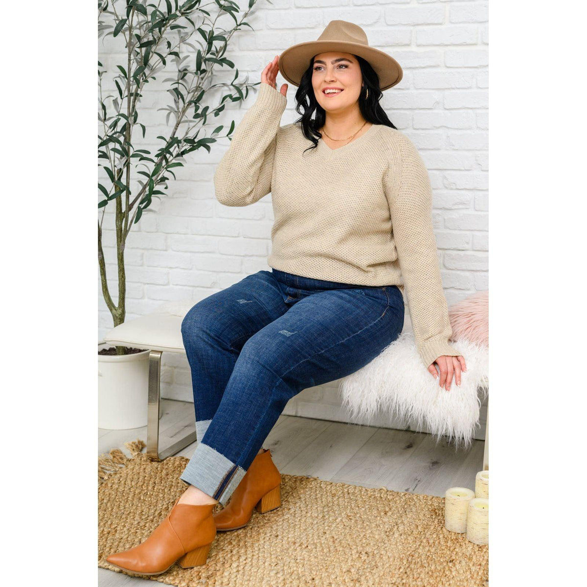 Chai Latte V-Neck Sweater in Oatmeal - becauseofadi