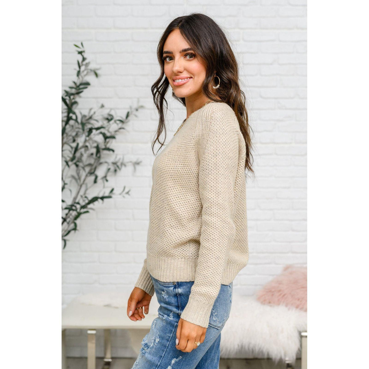 Chai Latte V-Neck Sweater in Oatmeal - becauseofadi