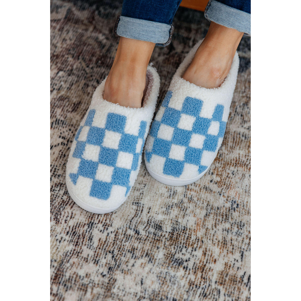 Checked Out Slippers in Blue - becauseofadi