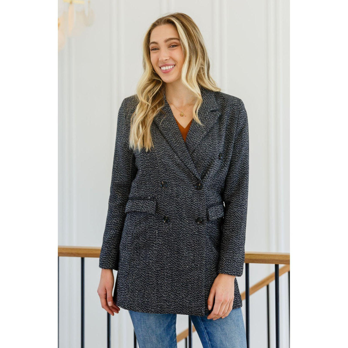 Chic Upon Arrival Button Down Blazer Jacket In Black - becauseofadi