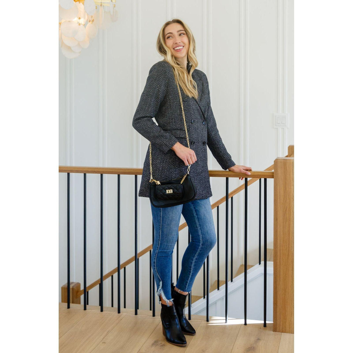 Chic Upon Arrival Button Down Blazer Jacket In Black - becauseofadi