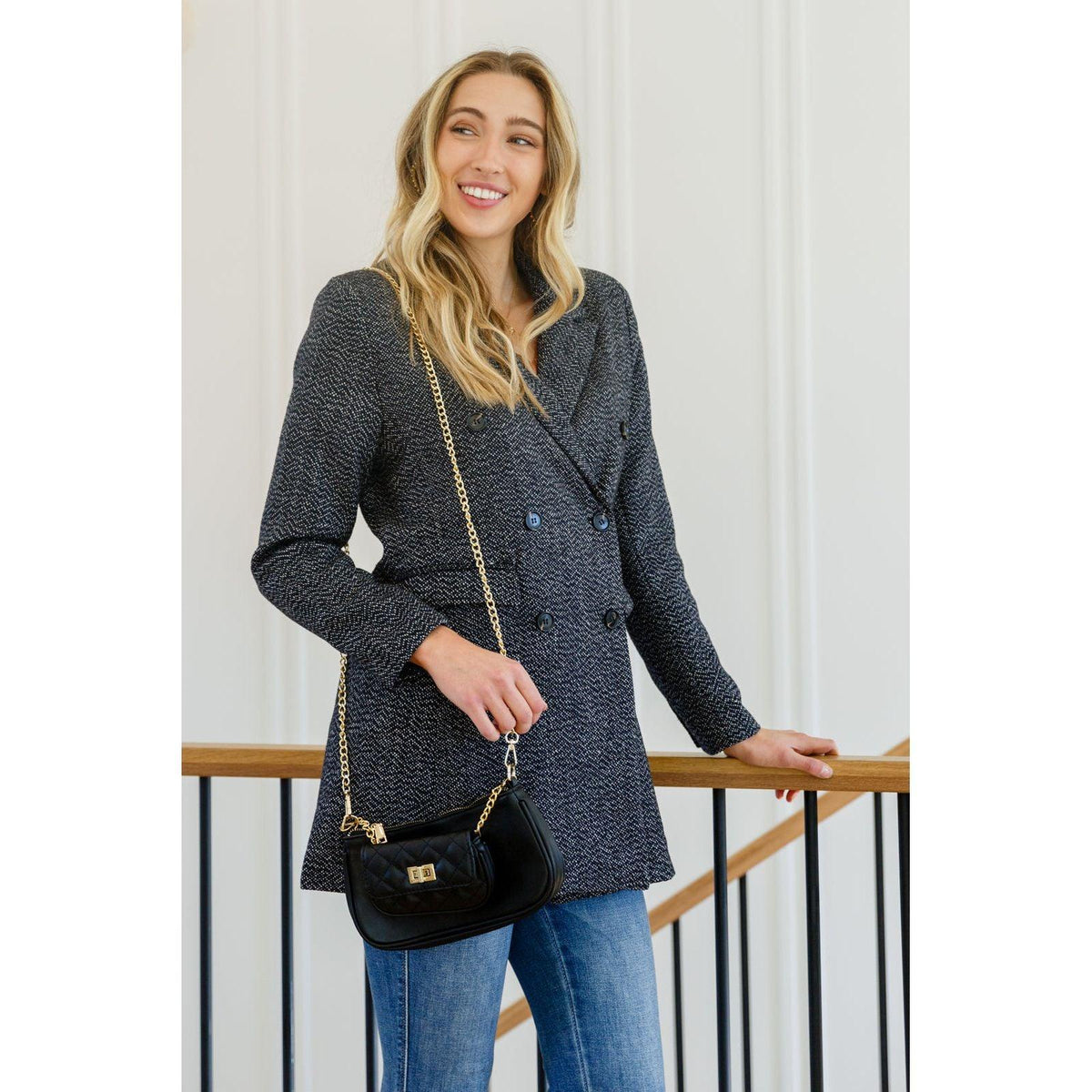 Chic Upon Arrival Button Down Blazer Jacket In Black - becauseofadi