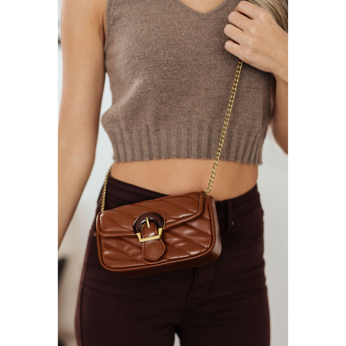 Classic Beauty Quilted Clutch in Brown - becauseofadi