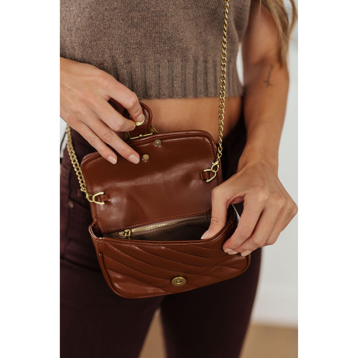 Classic Beauty Quilted Clutch in Brown - becauseofadi