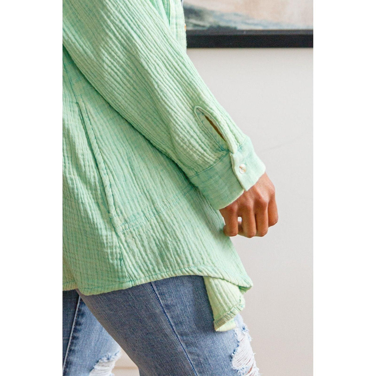 Corey Button Up Top In Vintage Green - becauseofadi