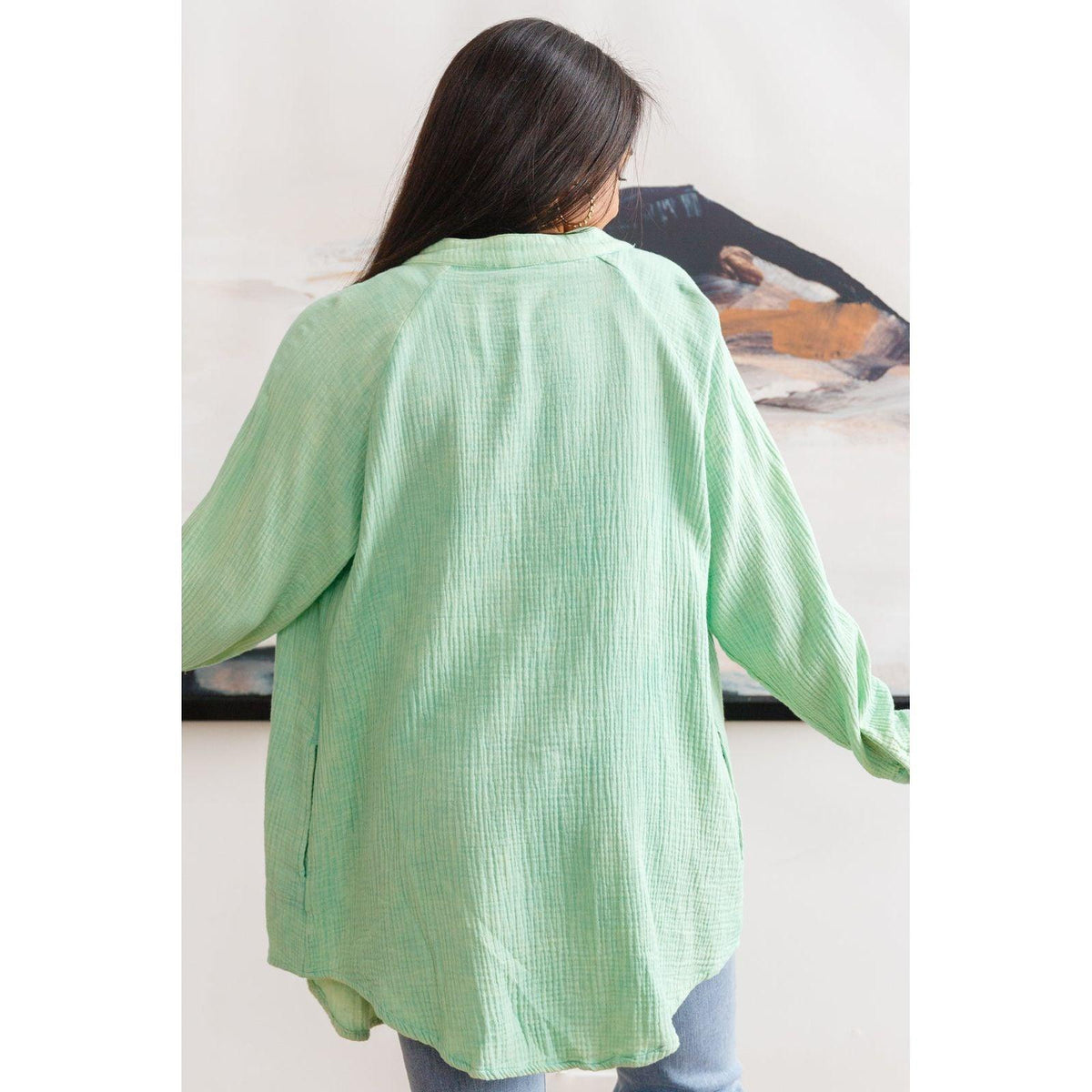 Corey Button Up Top In Vintage Green - becauseofadi