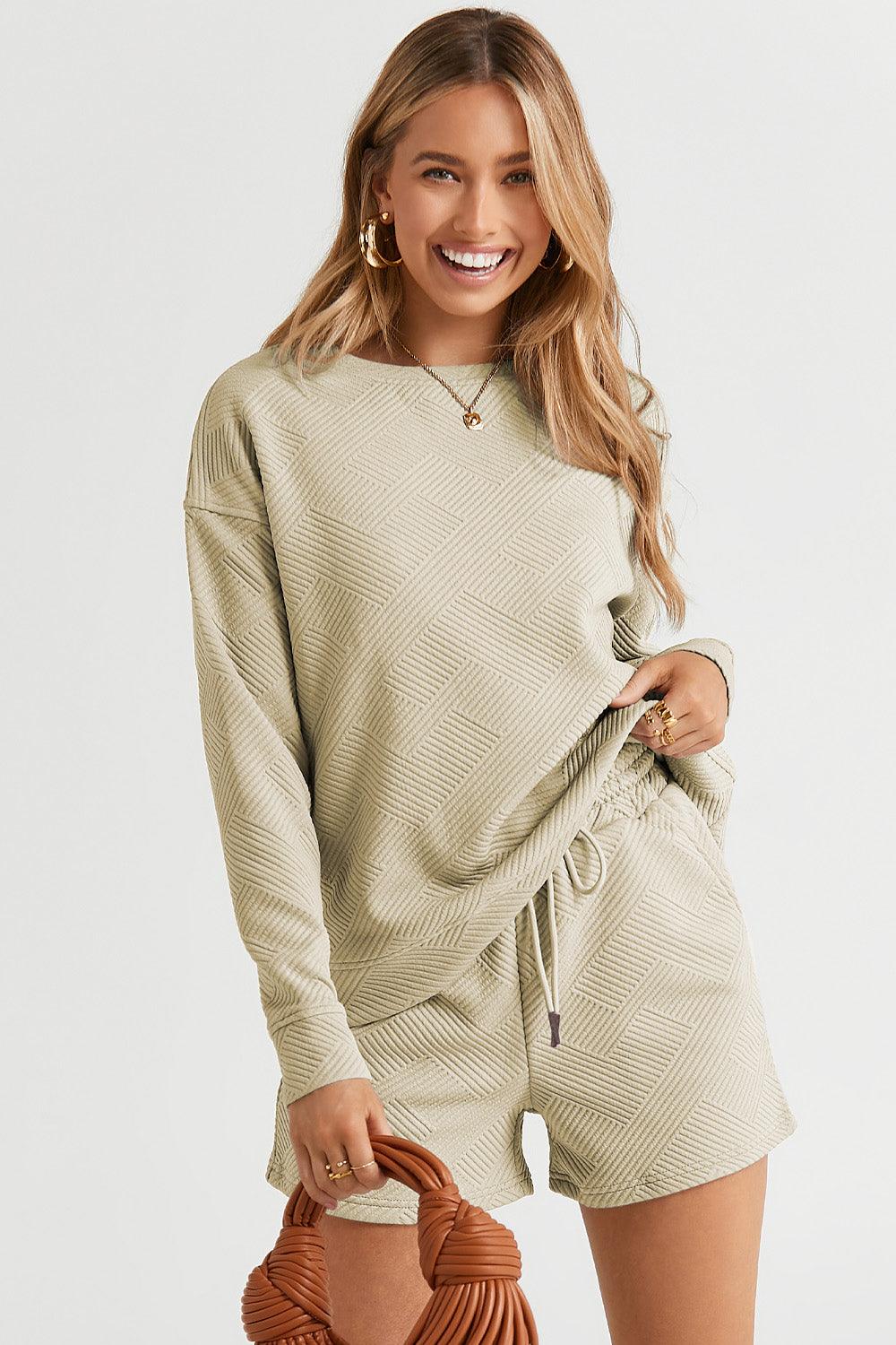 CozyChic Comfort Long Sleeve Shorts Set - becauseofadi