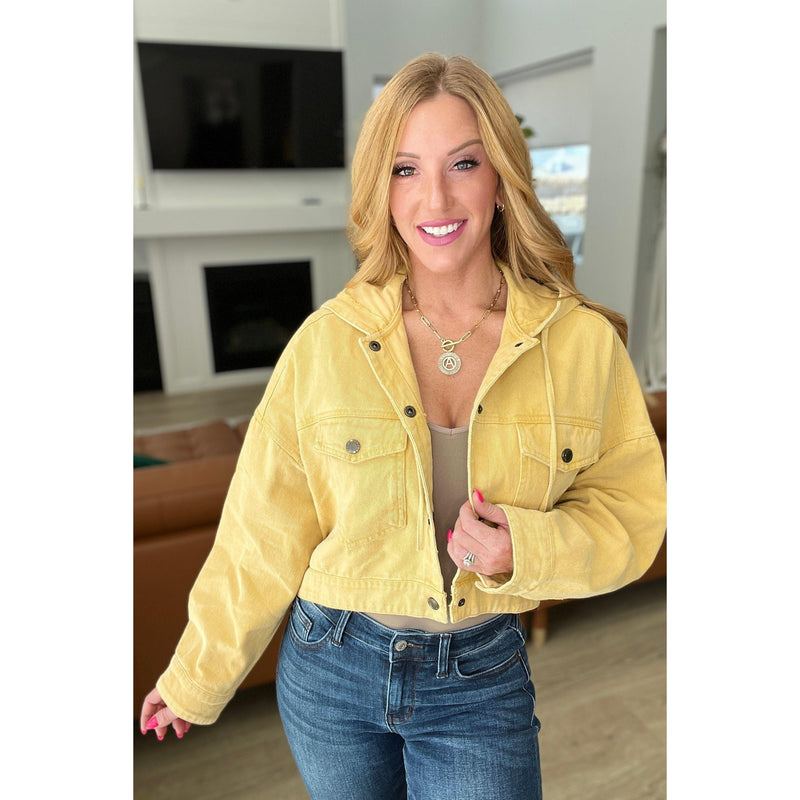 Cropped Hooded Denim Jacket in Mustard - becauseofadi