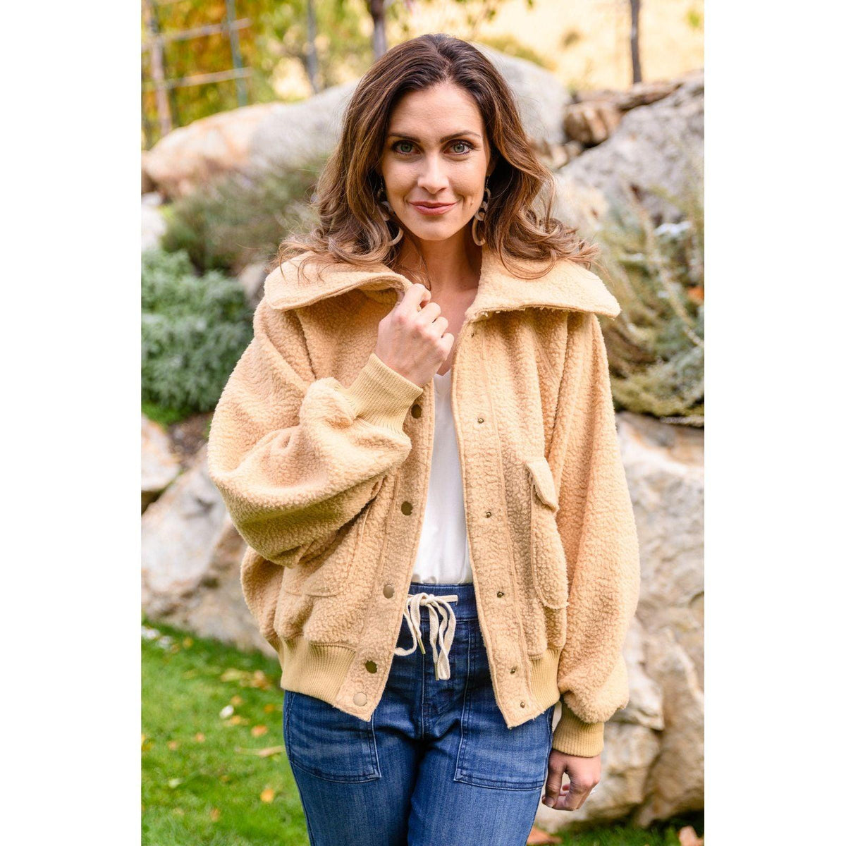 Don't Stress Oversized Collar Sherpa Jacket In Taupe - becauseofadi