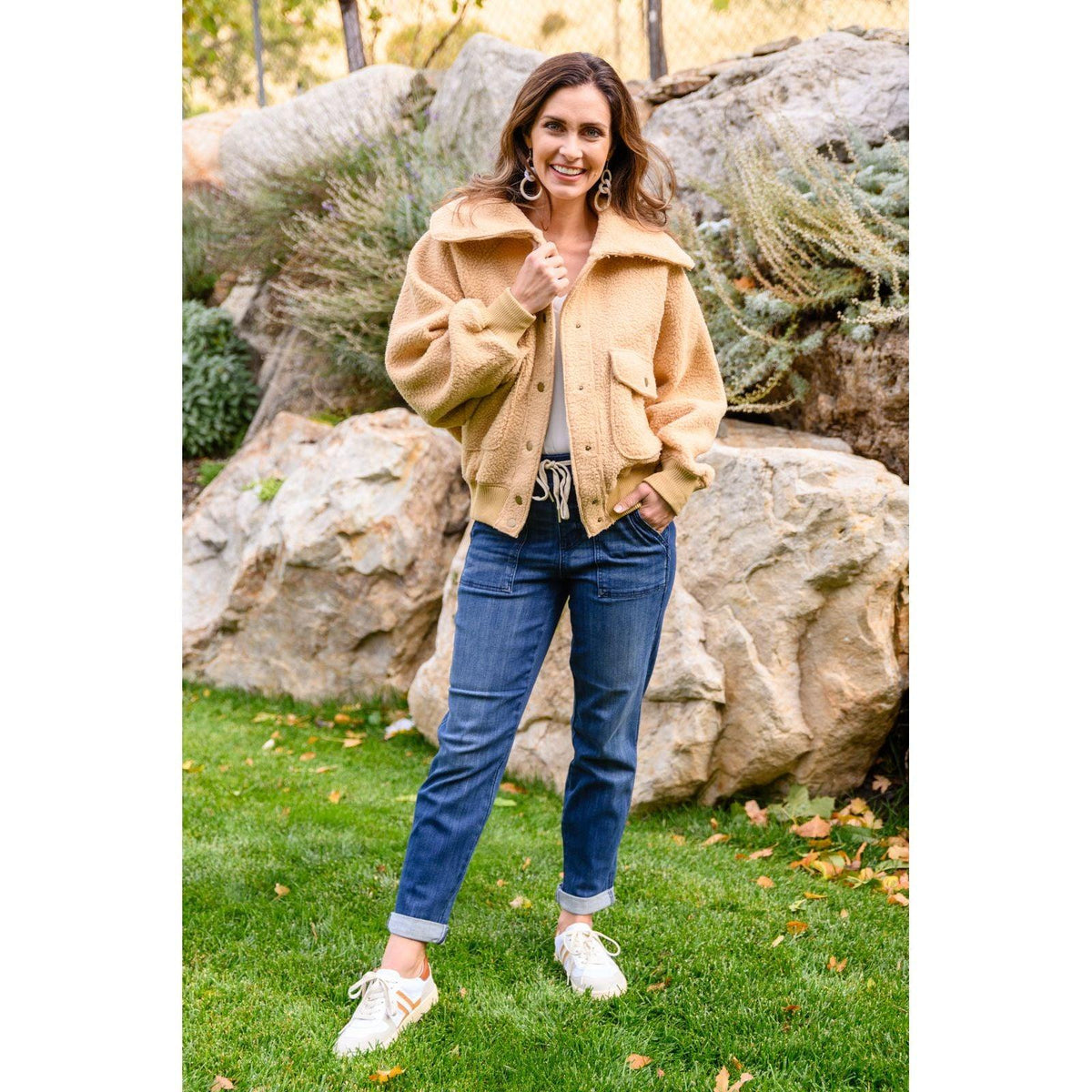 Don't Stress Oversized Collar Sherpa Jacket In Taupe - becauseofadi