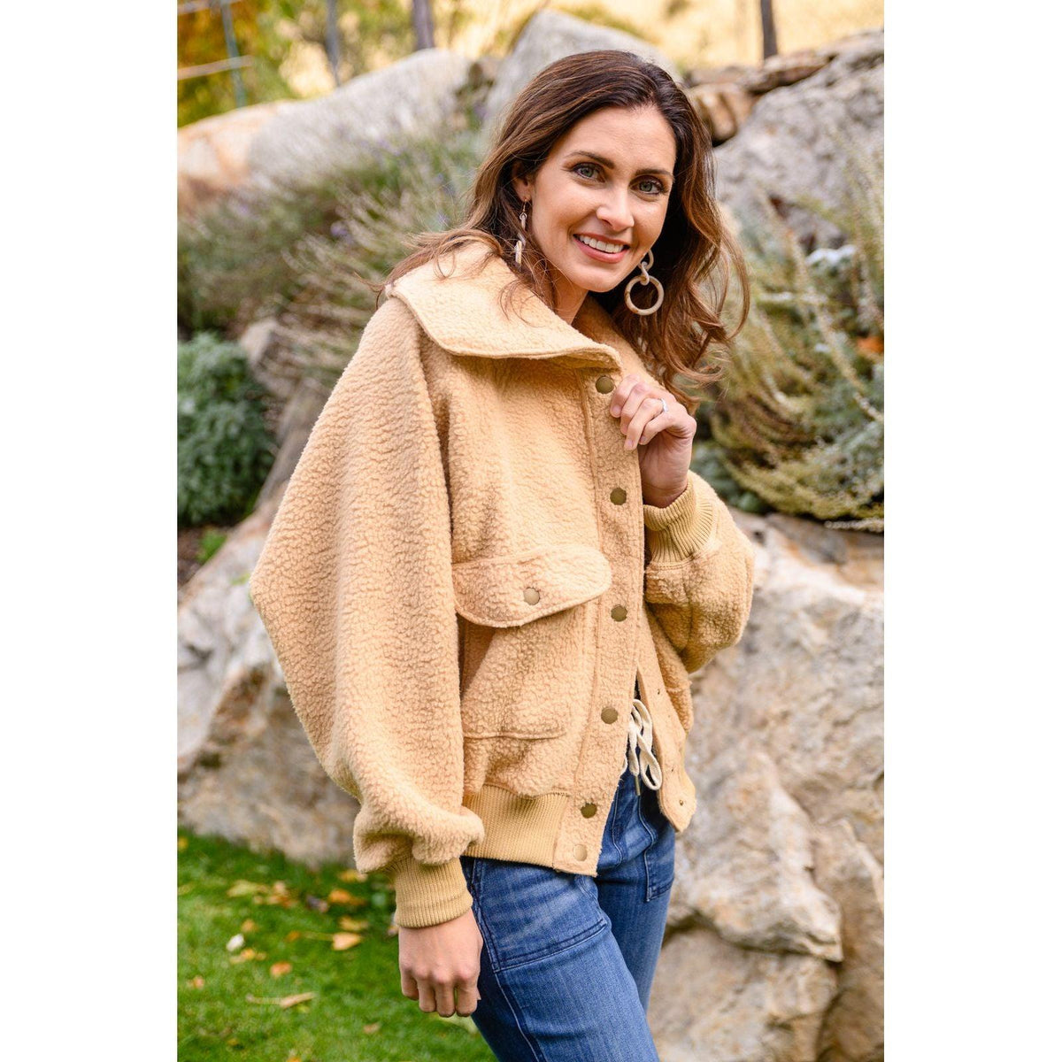 Don't Stress Oversized Collar Sherpa Jacket In Taupe - becauseofadi