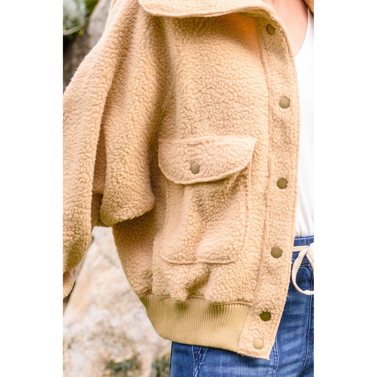 Don't Stress Oversized Collar Sherpa Jacket In Taupe - becauseofadi