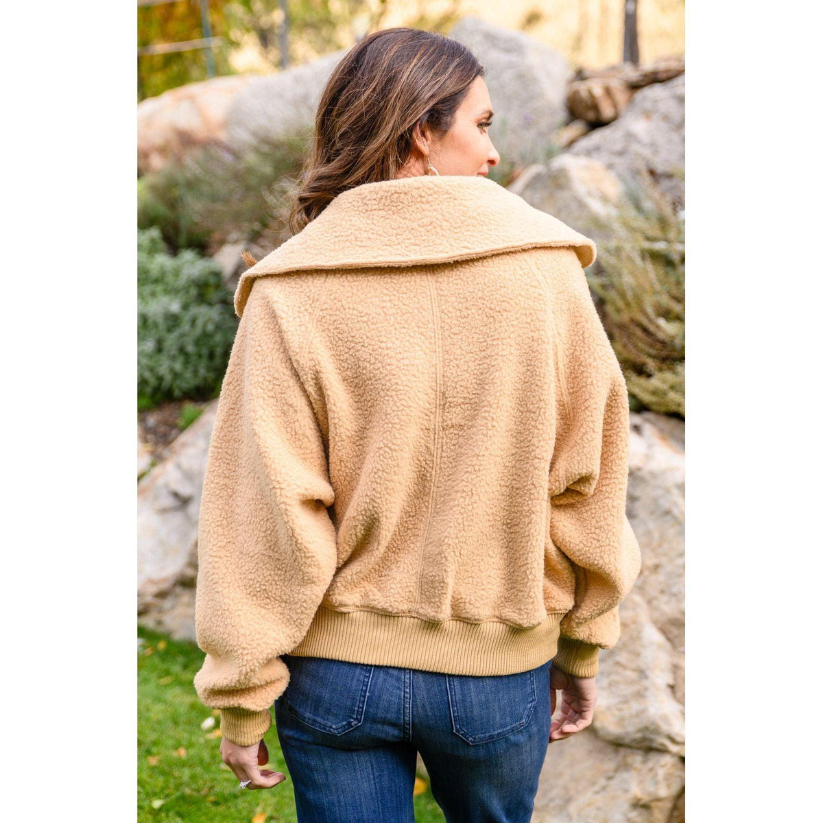 Don't Stress Oversized Collar Sherpa Jacket In Taupe - becauseofadi