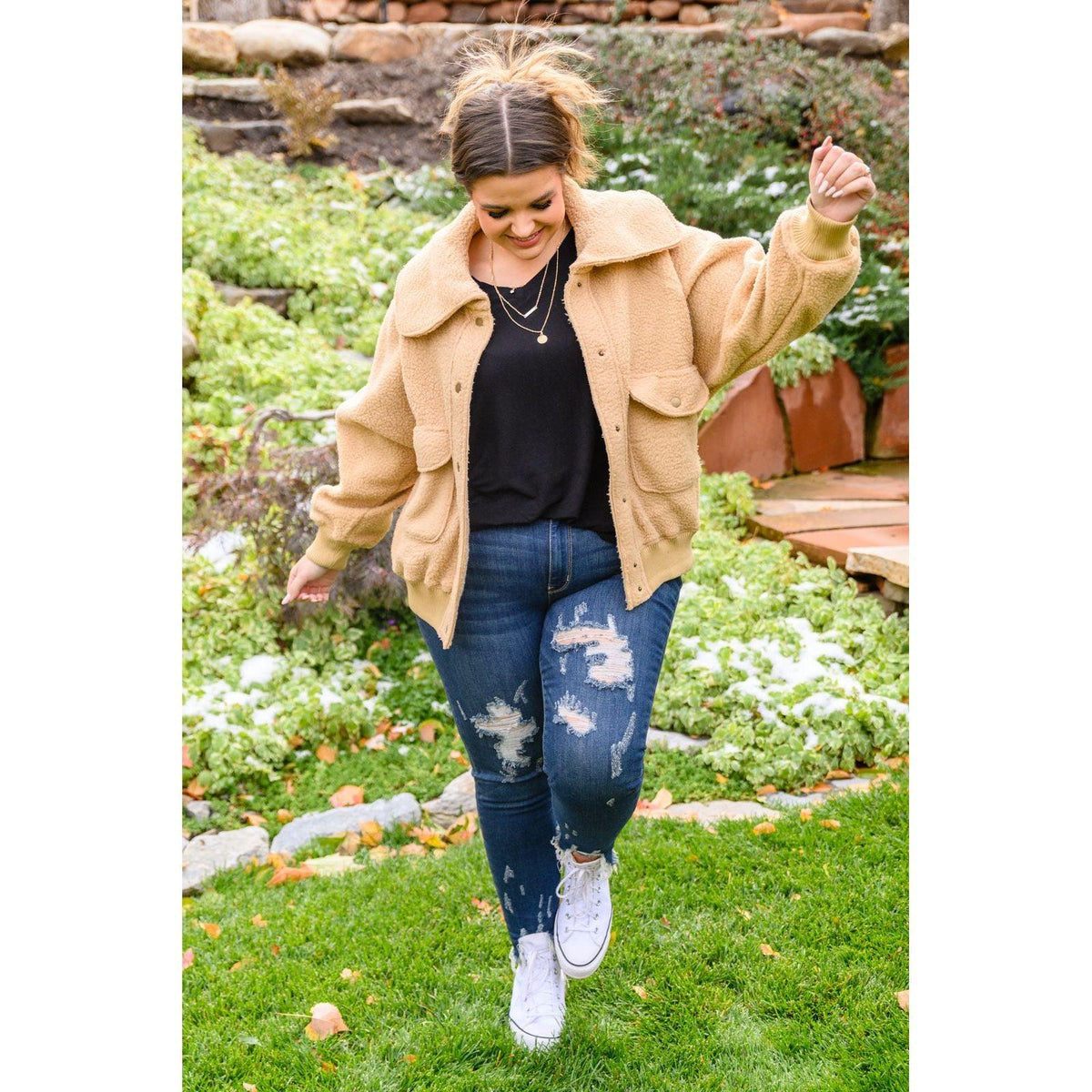 Don't Stress Oversized Collar Sherpa Jacket In Taupe - becauseofadi