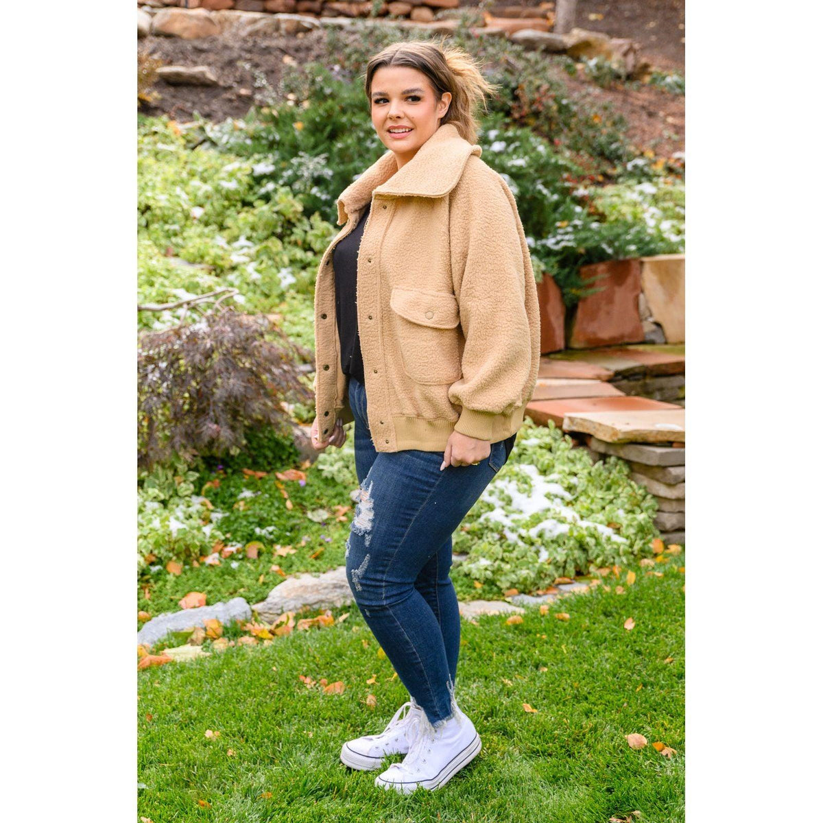 Don't Stress Oversized Collar Sherpa Jacket In Taupe - becauseofadi