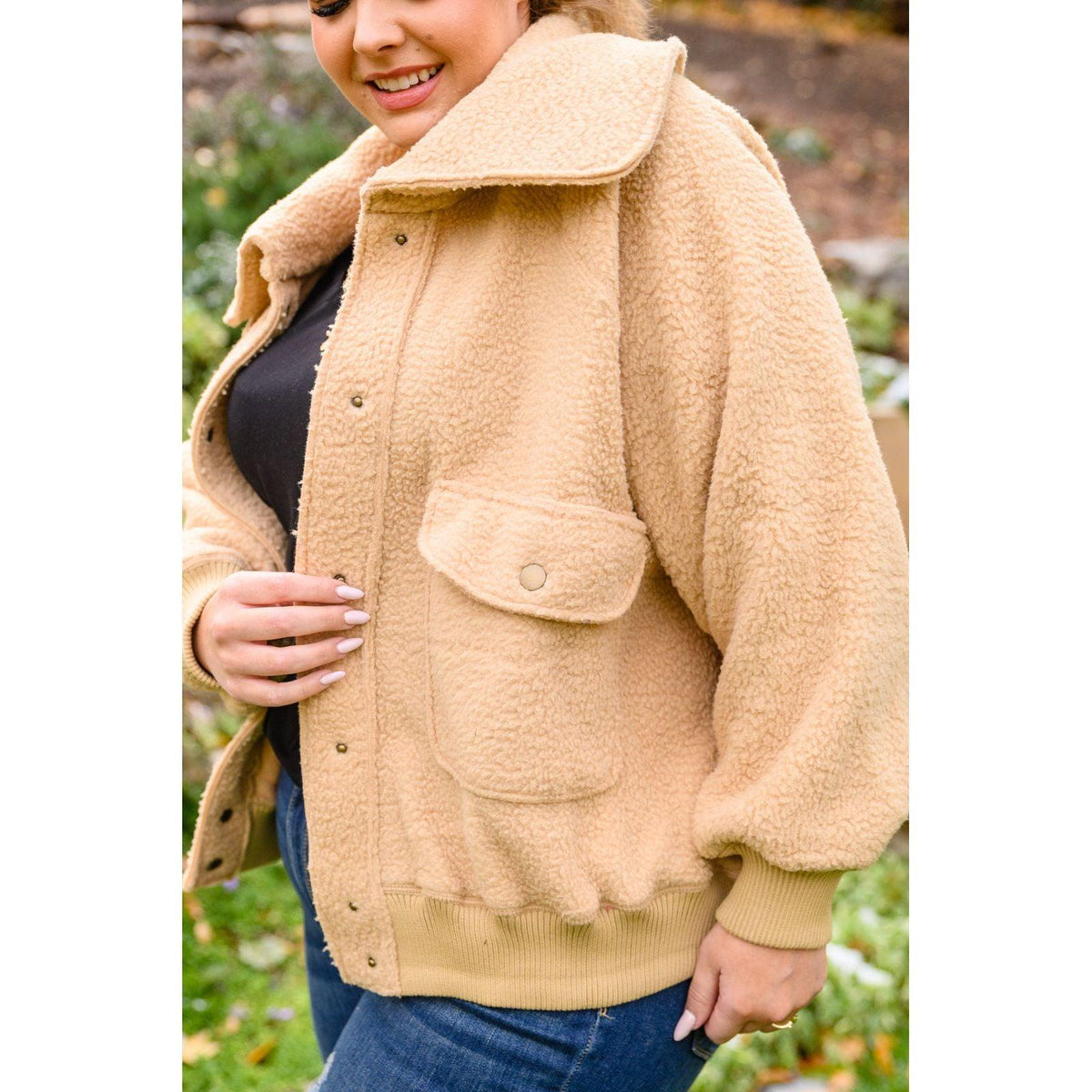 Don't Stress Oversized Collar Sherpa Jacket In Taupe - becauseofadi