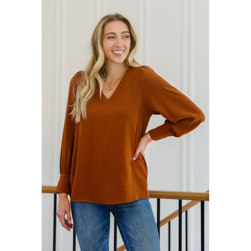 Enjoy This Moment V Neck Blouse In Toffee - becauseofadi