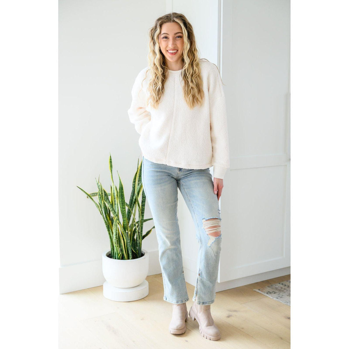 Fuzzy Cuddles Sweater in Off White - becauseofadi