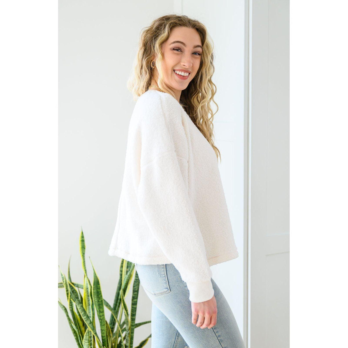 Fuzzy Cuddles Sweater in Off White - becauseofadi