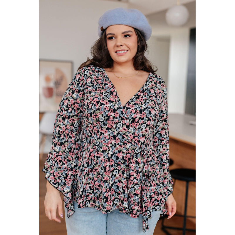 Have It All Angel Sleeve Top in Black Floral - becauseofadi