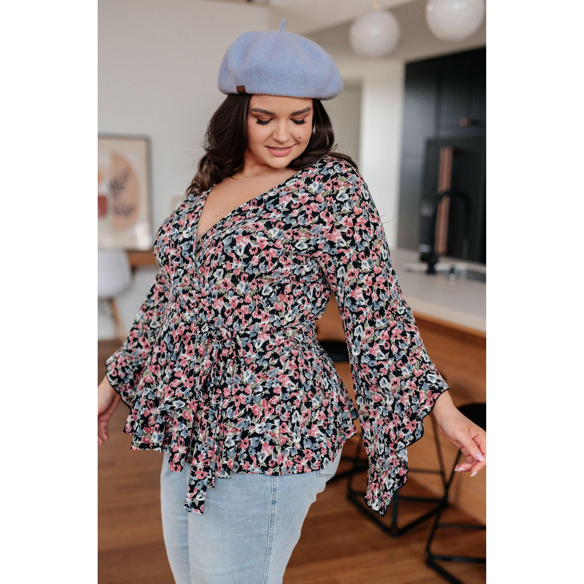 Have It All Angel Sleeve Top in Black Floral - becauseofadi