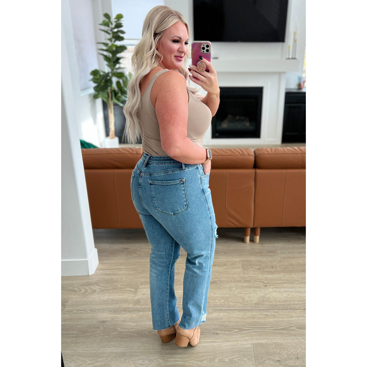 Judy Blue | Nora High Rise Rigid Magic Destroy Slim Straight Jeans - becauseofadi