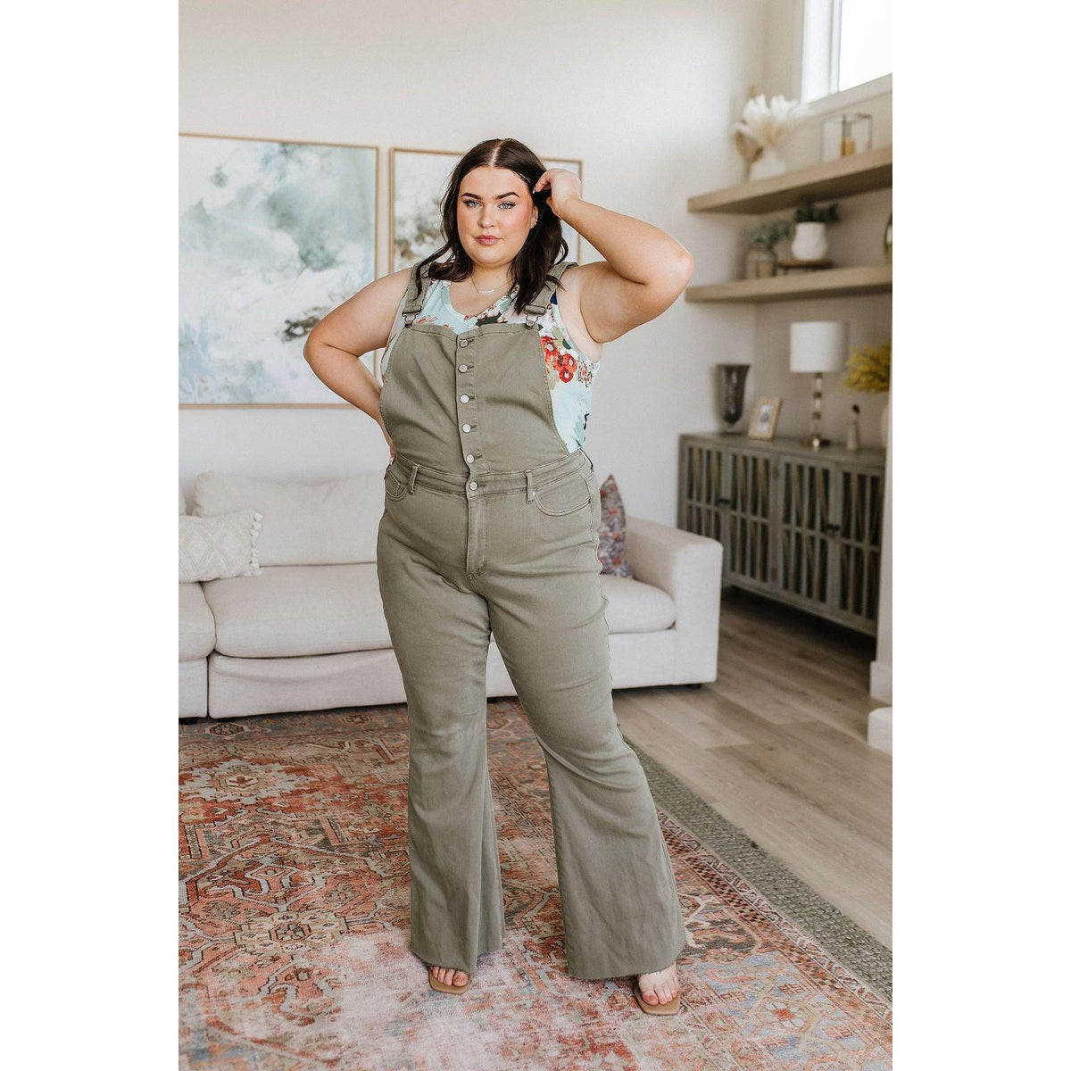 Olivia Control Top Release Hem Overalls in Olive | Judy Blue - becauseofadi