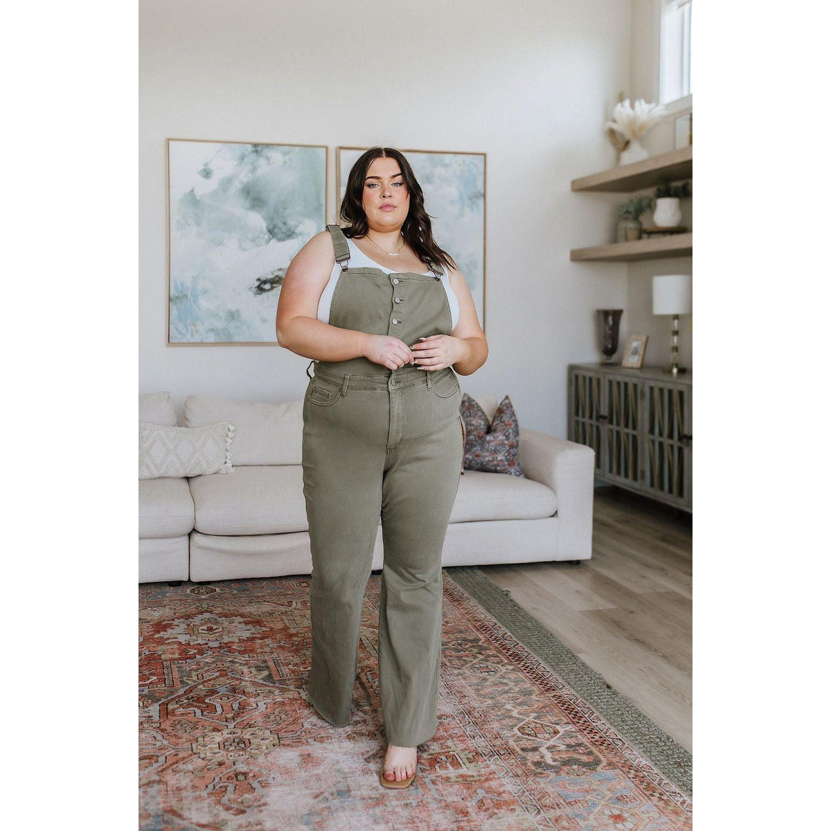 Olivia Control Top Release Hem Overalls in Olive | Judy Blue - becauseofadi