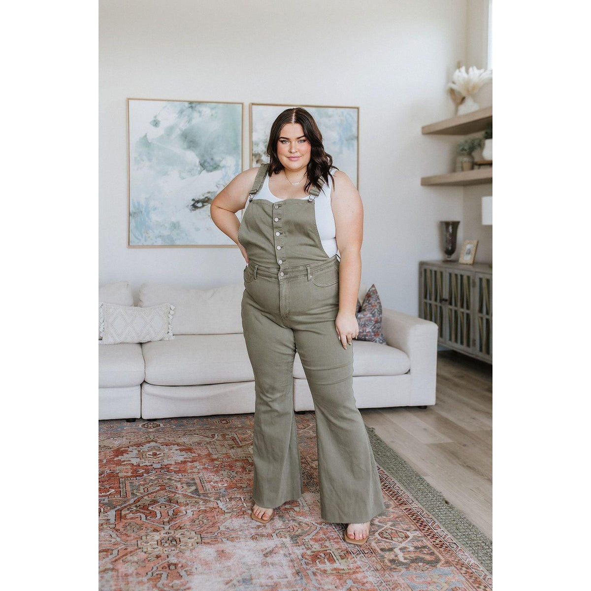 Olivia Control Top Release Hem Overalls in Olive | Judy Blue - becauseofadi