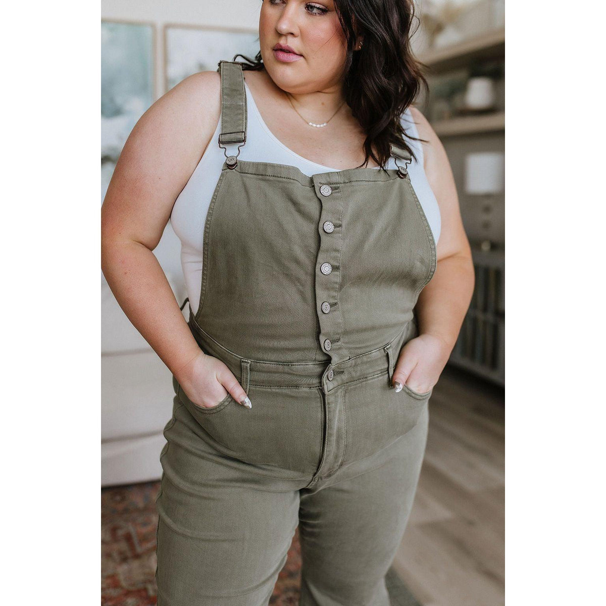 Olivia Control Top Release Hem Overalls in Olive | Judy Blue - becauseofadi